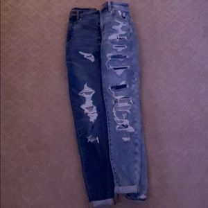 Two jeans one is light and one is dark